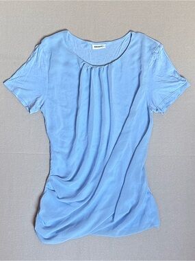 💜 DKNYC Sky Blue Short Sleeve Pleated Front Top